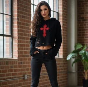 Dolls Kill Black Sweater with Red Cross